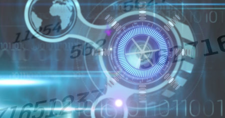 Image of scope scanning and numbers changing. Digital interface global connection and communication...