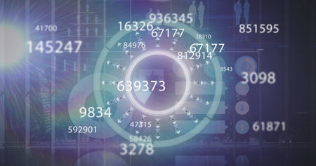 Image of scope scanning and numbers changing and data processing. Digital interface global...