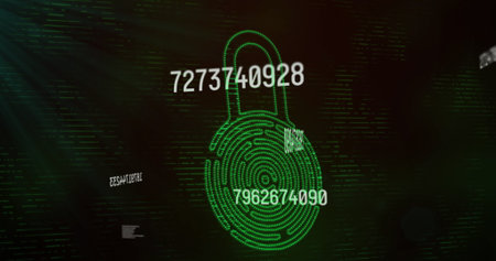 Image of numbers changing data processing against online security padlock. global technology...