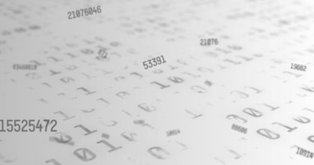 Digital image of multiple changing numbers against binary coding data processing on white background. computer interface technology and online security concept.の写真素材