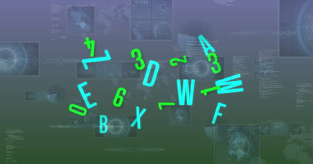 Image of numbers changing and data processing over screens on grey background. global networks and connections, digital interface concept digitally generated image.の写真素材