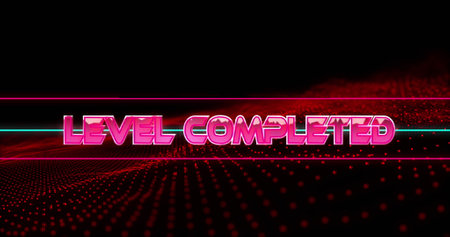 Image of level completed text on black background. image game, entertainment and digitial interface...