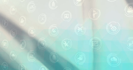 Image of network of connections with digital icons. global business, connections, data processing and technology concept digitally generated image.の写真素材