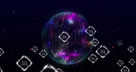 Image of network of connections with 6g text over globe. global social media, connections and digital interface concept digitally generated image.の写真素材