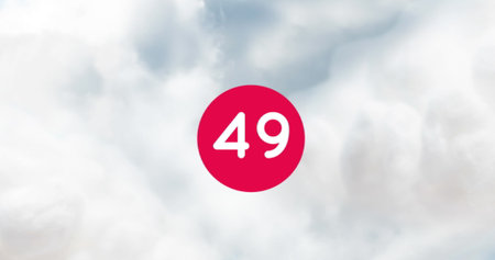 Digital image features the number inside a bold red circle over sky with clouds. the design represents digital engagement, connectivity, and online interaction.の写真素材