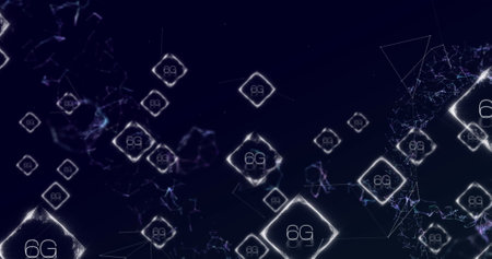 Image of network of connections with 6g text over shapes. global social media, connections and digital interface concept digitally generated image.の写真素材