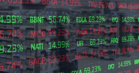 Image of financial data processing over shop interior. global shopping, business, digital interface,...