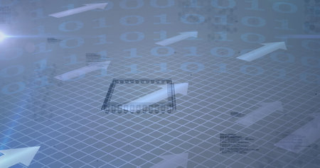 Image of 6g text, computer processor spinning, arrows and binary coding. global networking, technology and digital interface concept digitally generated image.の写真素材