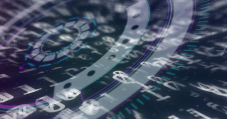 Image of scope scanning over binary coding in background. global technology, networking and digital...