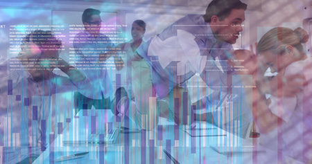 Statistical and financial data processing against office fighting at office. global finance and business conceptの写真素材