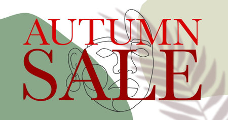 Image of autumn sale text in red letters over female face outline in background. retro retail and savings concept digitally generated image.の写真素材