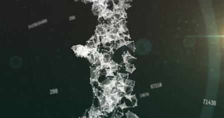 Image of web of connections and numbers on black background. global science, technology and digital interface concept digitally generated image.の写真素材