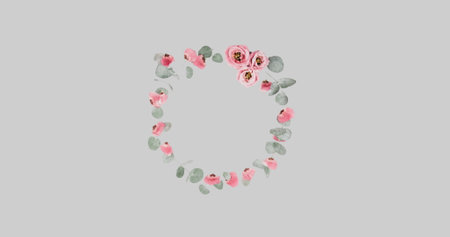 Image of pink flowers spinning in hypnotic motion on grey background. colour, nature, pattern and movement concept digitally generated image.の写真素材
