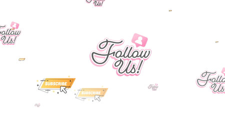 Image of follow us and subscribe text and social media icons on white background. retro social media and communication concept digitally generated image.の写真素材