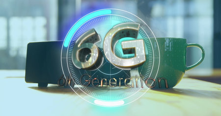 Image of 6g text over data processing and vr headset. global communication technology concept digitally generated image.の写真素材