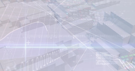 Image of financial data processing and binary coding on digital screen. global business, digital...