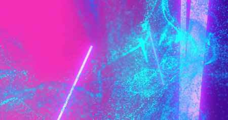 Image of moving glowing lights and waves over colorful background. color, movement and energy background concept, digitally generated image.の写真素材