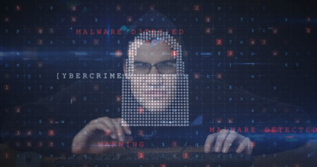 Image of cyber attack warning over online security padlock and hacker. global internet security,...