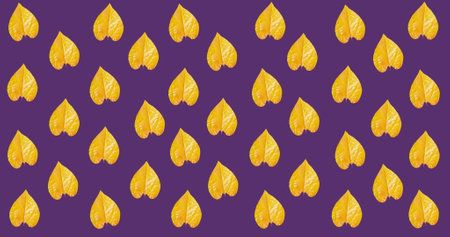 Image of multiple orange autumn leaves over purple background. seasons, autumn, fall, colour and...