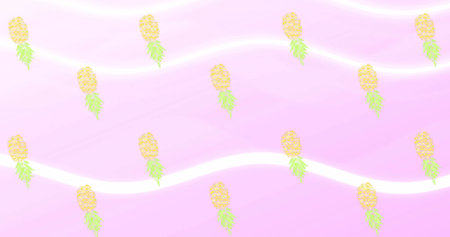 Image of pineapple icons over white lines. Abstract background and digital interface concept digitally generated image.の写真素材