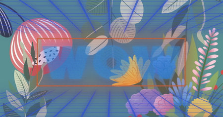 Image of on blue background with flowers. computer, games and technology concept digitally generated...