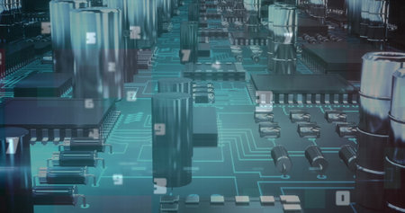 Image of numbers changing over computer processor. global computing, connections and data processing...