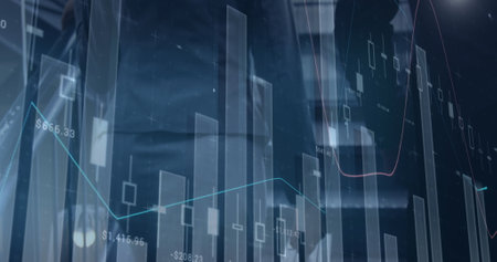 Image of statistics processing over business people. global business, data processing and digital...