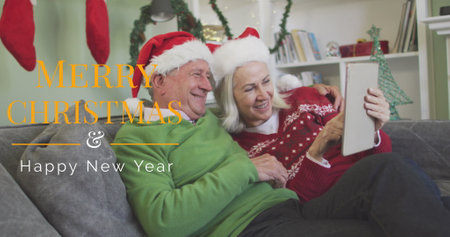 Image of senior couple. christmas, winter, tradition and celebration concept digitally generated image.の写真素材