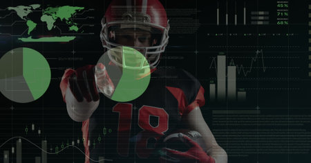 Image of digital interface over american football player. global sports and data processing concept digitally generated image.の写真素材
