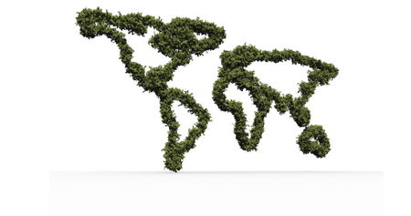 Image of world map made of grass on white background. geography, environment and ecology concept digitally generated image.の写真素材