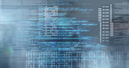 Image of diverse computer data over timelapse with businesspeople walking. global business, finance,...