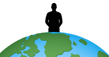 Image of man shadow and globe on white background. globalization and society concept digitally generated image.の写真素材