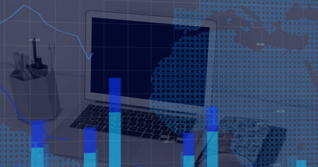 Image of data processing over laptop. social media and communication interface concept digitally...