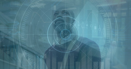 Image of data processing over diverse african american men. global connections, data processing and...