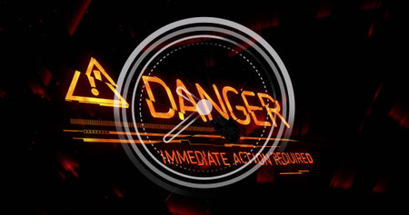 Image of danger text over clock and black background. ukraine crisis and international politics...