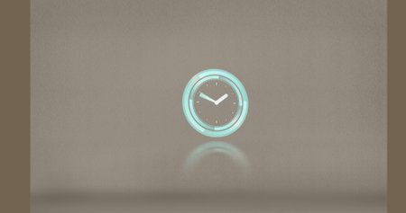 Image of clock moving on brown background. abstract background and digital interface concept digitally generated image.の写真素材
