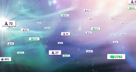 Image of media icons over space. social media and communication interface concept digitally generated image.の写真素材