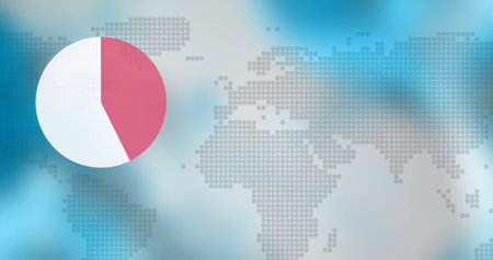 Image of circle over world map on blue background. global business, data processing and digital interface concept digitally generated image.の写真素材