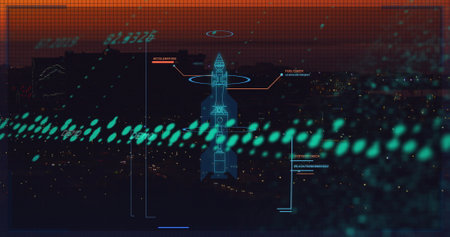Image of graph and road traffic and cityscpae at night. finance, economy, business and transport...