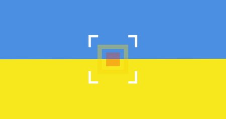 Image of scope scanning over flag of ukraine. global business and ukraine crisis concept digitally generated image.の写真素材