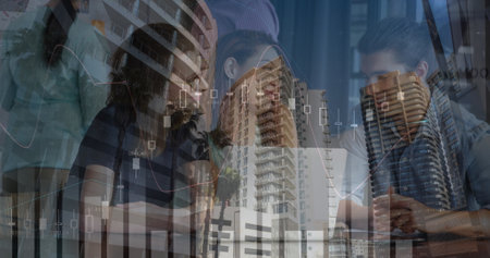 Image of text with globe and network of connections. Global digital interface technology and networking concept digitally generated image.の写真素材