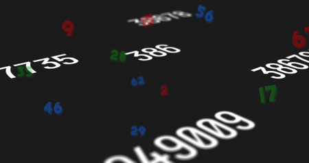 Image of numbers processing over black background. data processing, school, learning and education...
