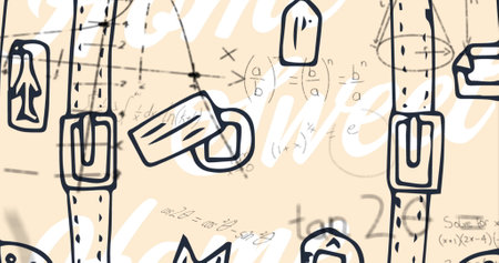 Image of mathematical equations on yellow background. global science and digital interface concept...