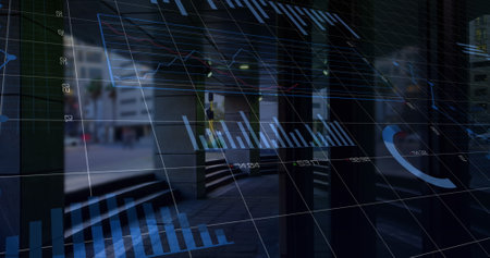 Image of data processing over cityscape. global business and digital interface concept digitally...