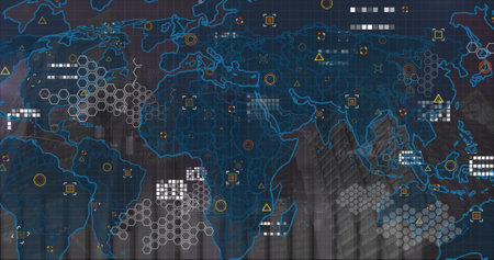 Image of world map over data processing. global business and digital interface concept digitally...