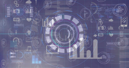 Image of data processing over blue background. global business and digital interface concept...