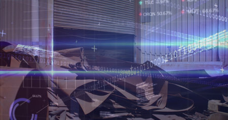 Image of data processing over rubbish dump. global business and digital interface concept digitally...