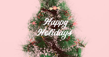 Image of fir tree branches over christmas pattern. Christmas holiday tradition and celebration...