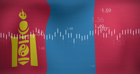 Image of data processing over flag of mongolia. flags of the world and digital interface concept digitally generated image.の写真素材