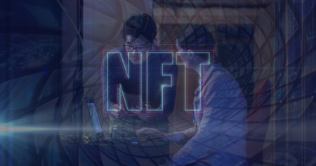 Image of data processing over diverse it engineers by computer servers. Global data processing, servers and cloud computing concept digitally generated image.の写真素材
